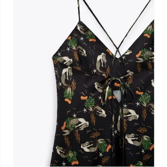 ZARA Mermaid Black Satin Tie Back Mini Slip Dress Size Medium - Picture 5 of 13
